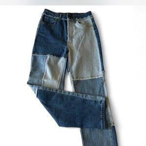 wild fable Patchwork High-Rise Jeans in Light and Dark Blue